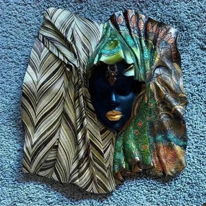 Hand Sculpted/Painted Brown Leather African Woman Face Mask Resin‎ Cloth